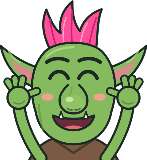 The troll cheering with both hands raised