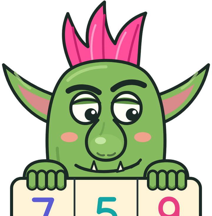 The TrollKu troll, green with a pink tuft of hair, peeking over a sudoku board